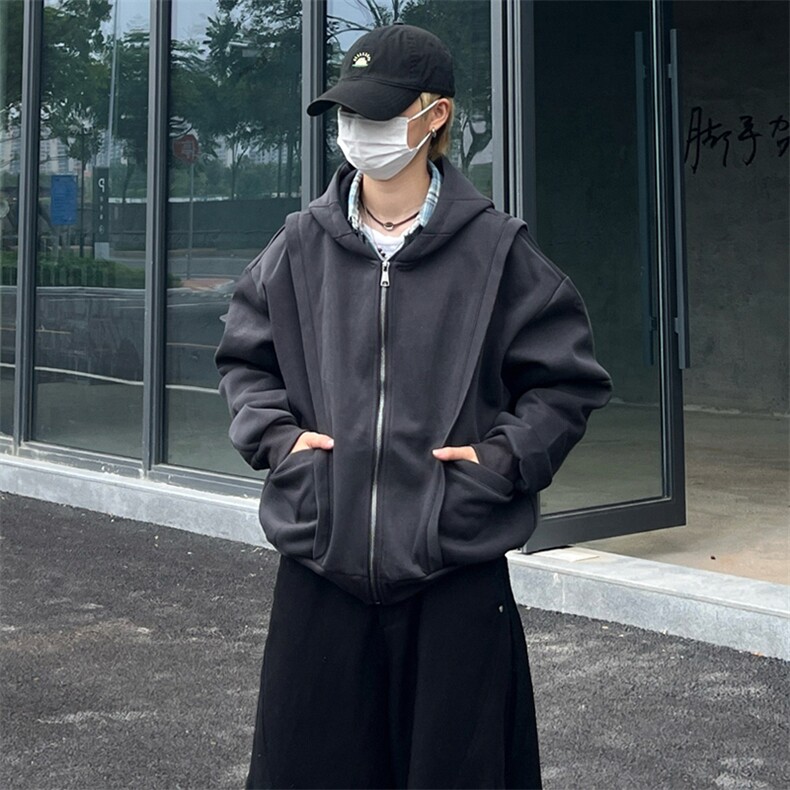抖音得物高品质二开25秋冬美式重磅宽松结构设计连帽卫衣外套W78,男装卫衣,电商A486-1