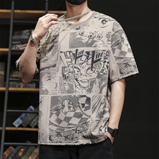潮牌满印圆领短袖男士T恤休闲时尚夏季薄款宽松大码夏装半袖，男装T恤，星座1107-1
