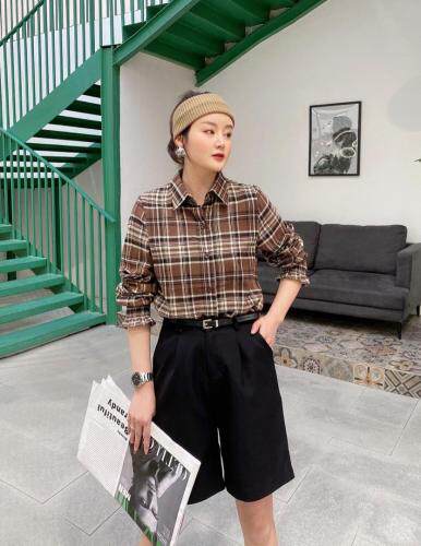 2021春季格子衬衫十2021春季五分裤，现货，女装衬衫，坚持到底