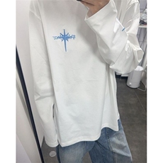 哥特星标语刺绣纯棉长袖t恤女秋冬宽松情侣打底上衣TWP07，男装T恤，星座1116A（原606A-3）