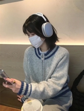 时尚拼色仿羊毛拉链外套舒适保暖百搭单品，女装针织衫/毛衣，雪真羊绒