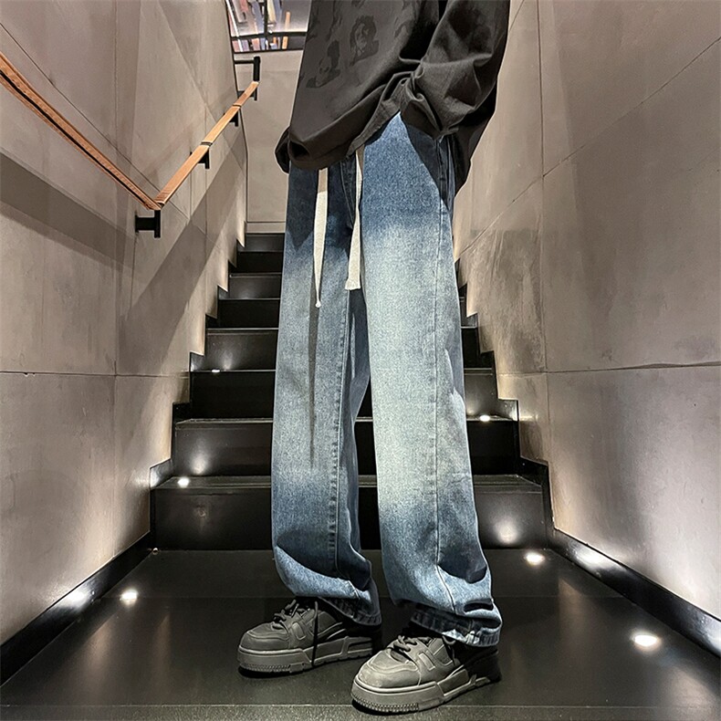 港风男生牛仔裤潮牌高街抽绳裤子K506P50,男装牛仔裤,电商D325