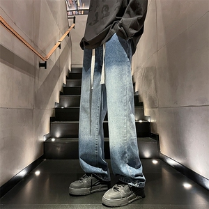 港风男生牛仔裤潮牌高街抽绳裤子K506 P50图片