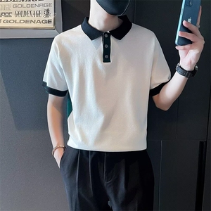 时尚高级拼色短袖polo衫男夏季新款痞帅翻领T恤潮流商务修身男装图片