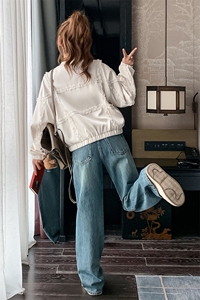 米白色设计感花边短款外套女2025初春新款韩版时尚小个子减龄上衣图片