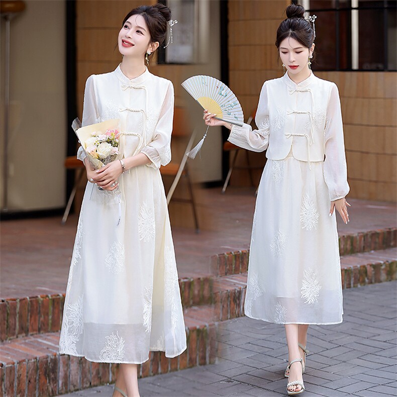 【现货】绣花连衣裙两件套2024夏季新款气质优雅裙子,女装连衣裙,C位