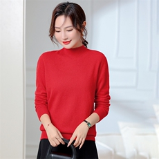 纯色长袖2024年秋季半高圆领时尚修身羊绒针织衫，女装羊绒衫，旭日羊绒