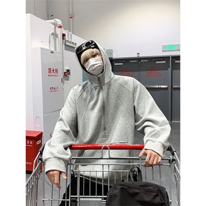 美式高街连帽卫衣男2025新款宽松半拉链帽衫外套W4688-特价P48图片