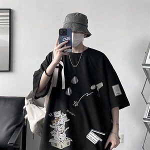 HT73115-P22 华夫格t恤男短袖男大码五分袖 大皂风图片