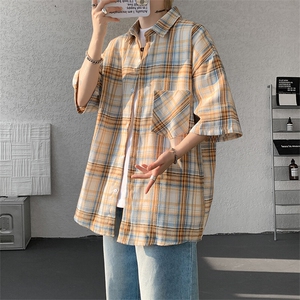 短袖衬衫男夏季新款格子磨毛衬衣DX002-特批26 无差价图片