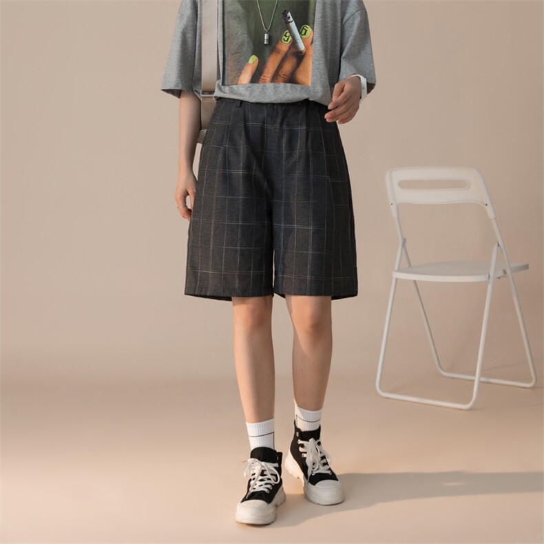 K6045/P28新款夏款西裤格子短裤男女中性风中裤男大码休闲裤控39图片