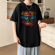 新款夏季男装纯棉短袖T恤落肩款印花时尚休闲宽松上衣，男装T恤，星座1013