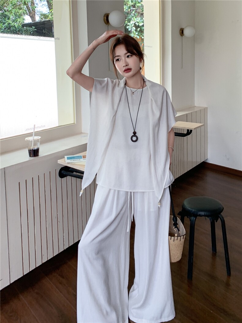 套装女新款流行无袖上衣阔腿裤巨好看的夏装三件套,女装套装/套裙,秀美人生