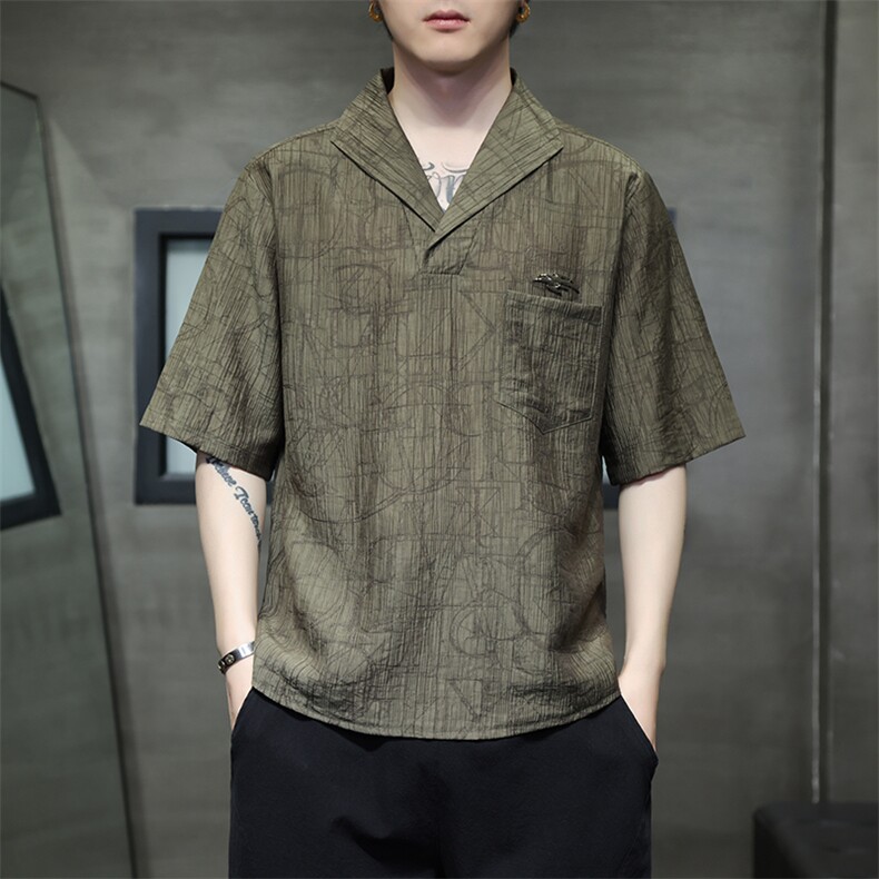 新中式提花风潮T恤短袖民族服饰刺绣时尚天丝材质T2416-P65,男装T恤,电商A227