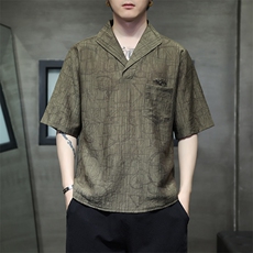 新中式提花风潮T恤短袖民族服饰刺绣时尚天丝材质T2416-P65，男装T恤，电商A227