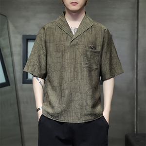新中式提花风潮T恤短袖民族服饰刺绣时尚天丝材质T2416-P65图片