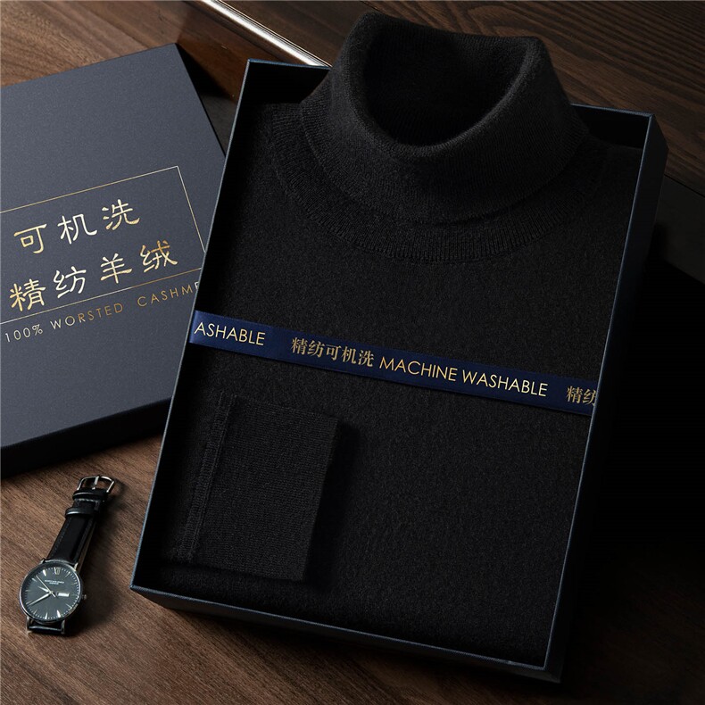 2025年秋季时尚都市套头常规款宽松长袖常规精纺可机洗18针高翻领,男装羊绒套衫,曼云男装羊绒