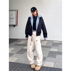 撞色拼接格子假两件夹克外套男女秋季翻领情侣开衫上衣，男装夹克，星座410-7