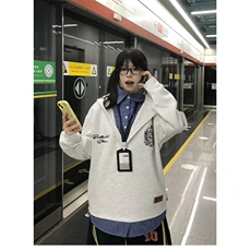 潮牌情侣美式条纹拼接假两件翻领长袖宽松POLO衫t恤卫衣Y1811，男装Polo衫，星座601-1