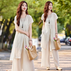 (加码到XXXXL)天丝套装女2026夏季新款宽松时尚遮肉阔腿裤两件套，女装套装/套裙，水衣源