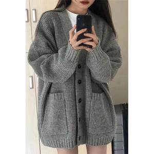 美式复古撞色圆领仿貂绒毛衣男女慵懒风宽松休闲针织衫上衣外套