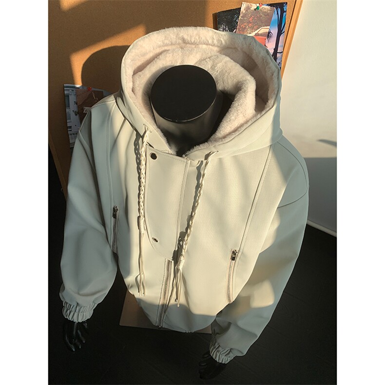 网图 美式高街座山雕连帽pu皮棉衣男女加厚毛绒外套 9175-P108特图片