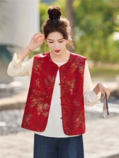 2026年春季新中式重工绣花提花小衫提花马甲两件套，女装套装/套裙，奕薇雅