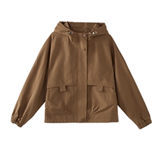 高级感咖色休闲连帽风衣外套女2025秋季新款时尚气质百搭夹克上衣，女装短外套，以桐