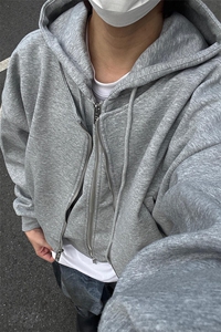 【有货】灰色卫衣连帽小众设计感假两件开衫外套 WY971 特P55图片