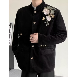 春秋新中式重工刺绣玉兰花中山装西服外套男复古痞帅西服 XFC22图片