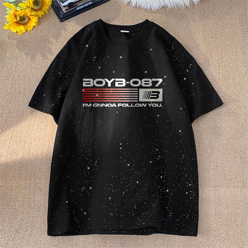 可48小时发货支持抖音得物来样二开美式满天星亮片短袖T恤MTX679,男装T恤,电商A486