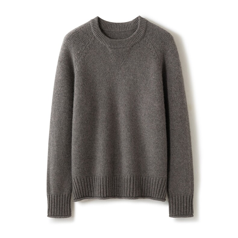 2026年秋季圆领时尚百搭通勤简约休闲三角形卷边，女装羊绒衫，致织羊绒