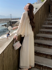 超仙时尚雪纺套装女2026春夏新款半透减龄显瘦流行阔腿裙裤三件套，女装套装/套裙，水衣源