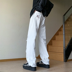 欧美vibe裤子男美式街头高街破洞牛仔裤男春季直筒裤潮N1433-p45，男装牛仔裤，星座1008-1