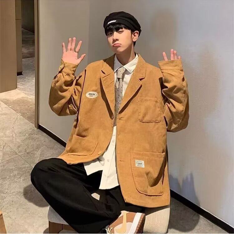 日系潮流气质新款灯芯绒西装外套文艺流行原宿百搭时尚慵懒，男装西服套装，星座1210-1