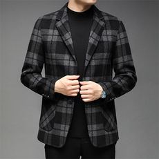 男士商务休闲格子毛呢西服秋冬季新款中年羊毛西装厚款保暖我让，男装西服，电商B212（原钱塘6029）