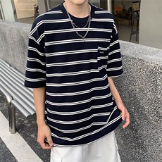DT66-P35条纹短袖潮牌t恤男2025年夏季宽松休闲上衣港风百搭体恤，男装T恤，星座603-2