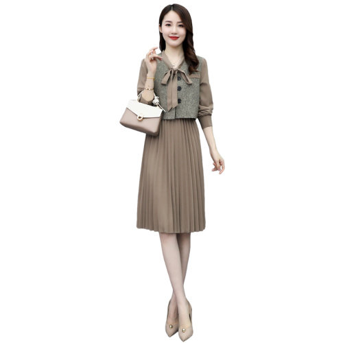 2021秋季新款时尚减龄舒适优雅百褶裙两件套连衣裙，商品下架区，岚衣(原川流布茜）