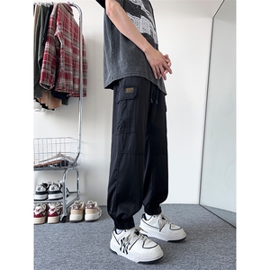 港风 大码宽松束脚裤长裤工装裤直筒裤A014-DY25020-P50控68图片