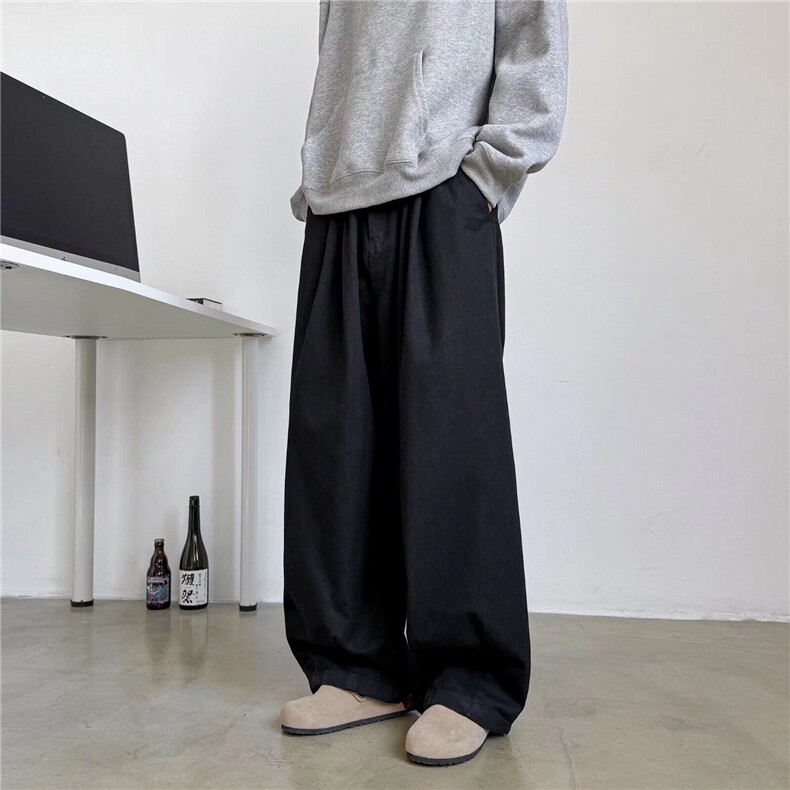 日系简约休闲阔腿裤男春秋季极简风直筒宽松工装长裤KQ135,男装休闲裤,星座1116A-1（原606A）