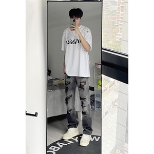 美式ins高街小众夏季破洞牛仔裤货号K729P60图片