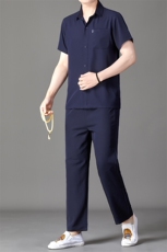 2025夏季风套装衬衫套短袖长裤衬衫男装方领休闲男士装，男装T恤，钱塘6003（原4033）