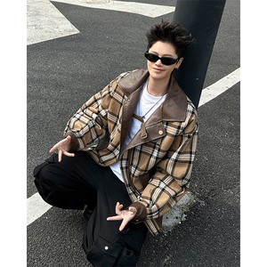 两面穿格子皮衣外套男女春秋高级感机车PU皮夹克上衣JK09352-P85图片