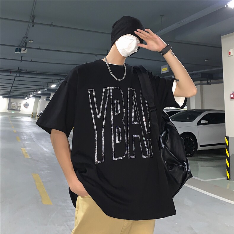 T恤潮流圆领男港风烫钻2026夏季新款短袖时尚B299-X5290-P40-控59,男装T恤,电商A061-1