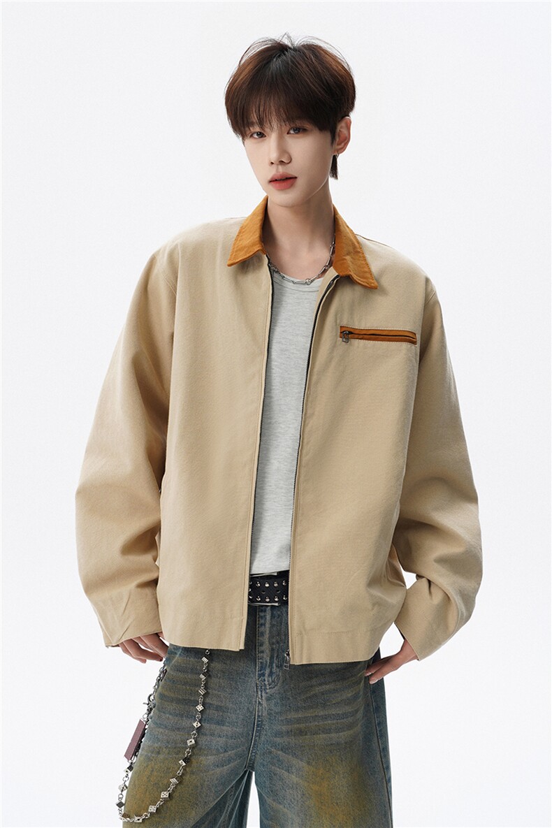 撞色水洗做旧帆布短款夹克男款vintage美式复古工装休闲外套JK003,男装夹克,电商B312