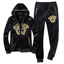 6107冬季丝绒加厚保暖连帽美杜莎刺绣运动套装，男装套装，钱塘2010-1