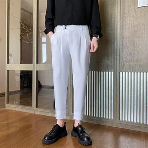 冰丝休闲裤潮流韩版九分裤白色裤子潮牌男夏季薄款西裤，男装西裤，星座410-6（原星座1304-1）