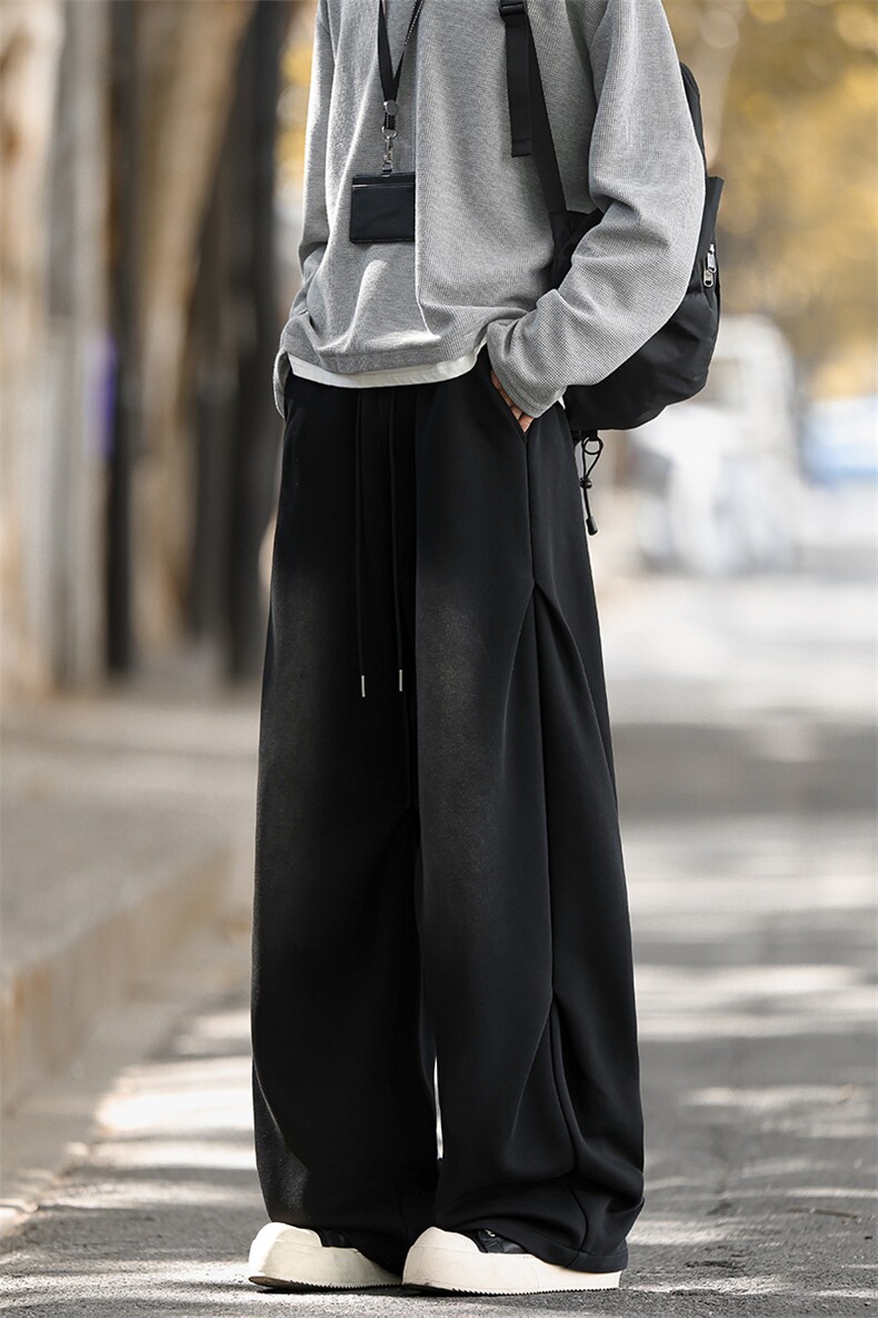 新款高克重华棉380g水洗棉褶皱宽松高街卫裤男K24003-特P50控98,男装休闲裤,电商A001