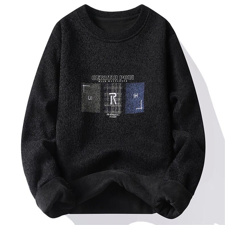 圆领毛衣男加绒加厚一体绒卫衣秋冬季保暖毛线针织衫 7008-P27图片