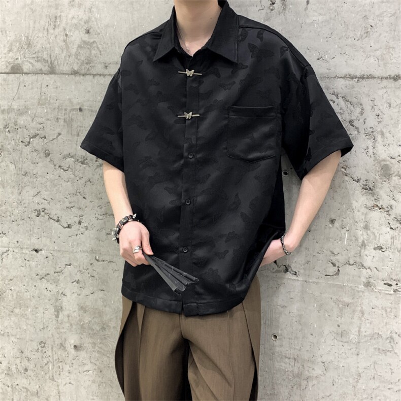 夏装2025小众提花新中式复古男女小众金属扣休闲短袖无性别衬衫,男装T恤,星座909